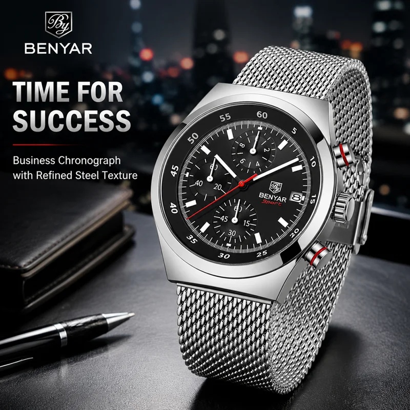 Stainless Mesh Band - BENYAR 2026 Yeni Lüks Marka Erkek