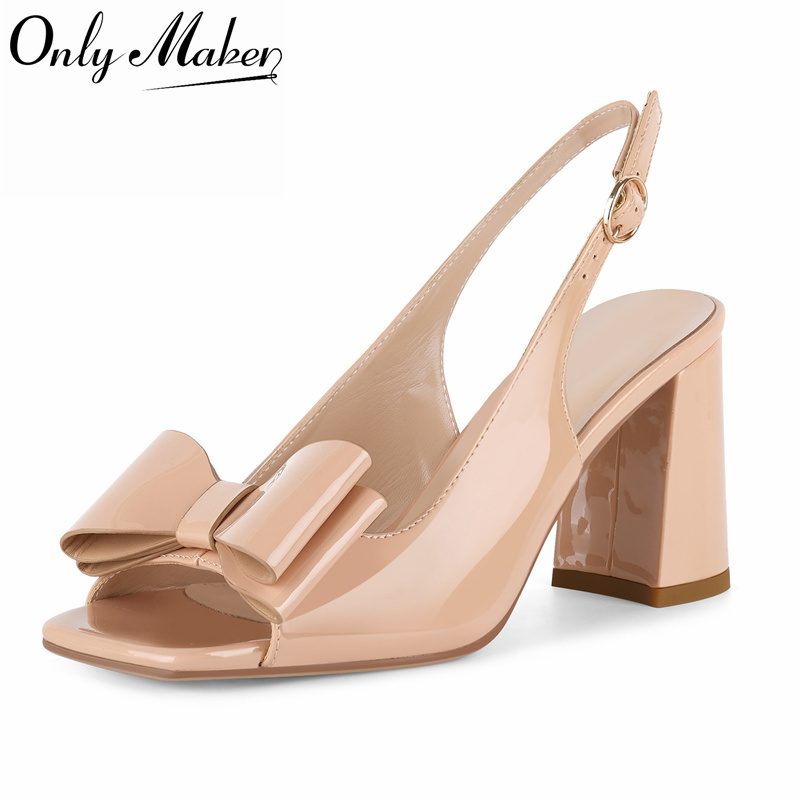 Leather Classic Strap - Onlymaker Kadın Kare Burunlu Fiyonklu Slingback