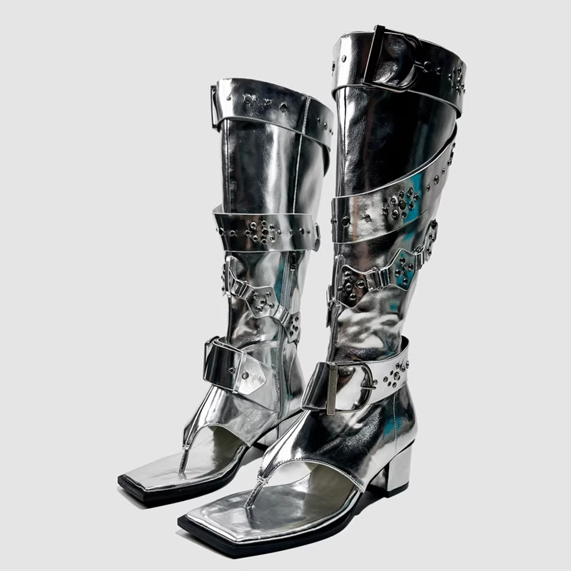Leather Classic Strap - Punk Kemer Tokalı Yüksek Topuklu Sandalet